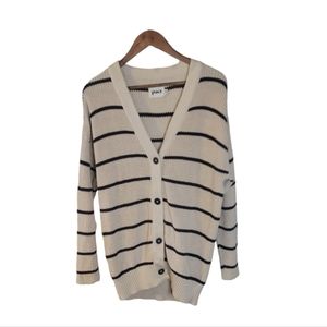 Pact Cardigan Sweater Womens L Cream Brown Striped 100% Organic Cotton Classic